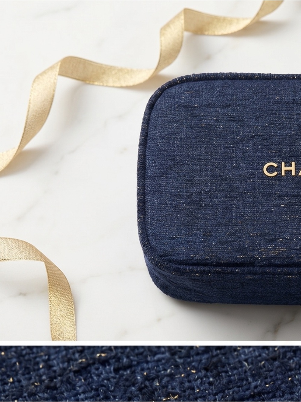 2023 Chanel Gift set  Sparkly Navy Denim Cosmetic Pouch - Picture 9 of 10